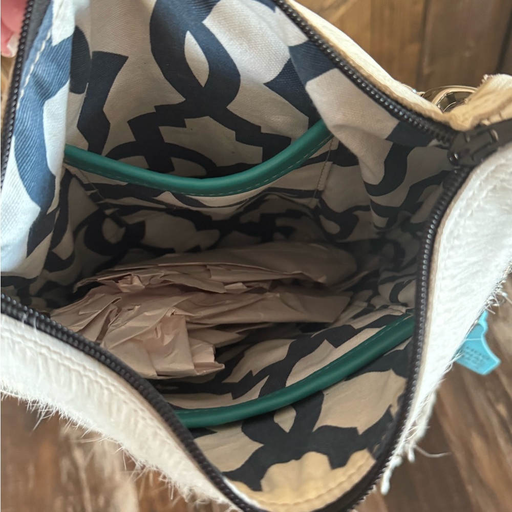 Holy Cow Couture Fringe Shoulder Bag Designer LV Specialty turquoise and brown - Picture 3 of 4
